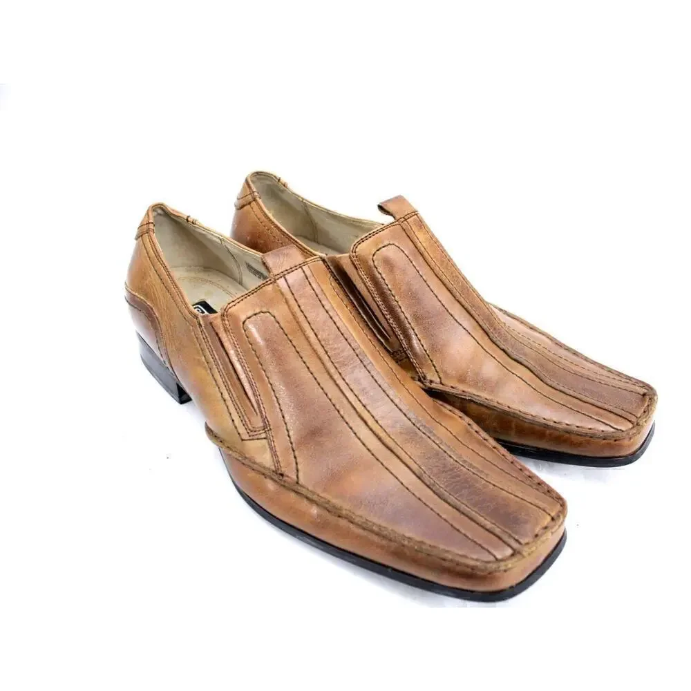 Stacy Adams men's Brown loafer Distressed Square Toe Shoe Size 7.5 EUC
